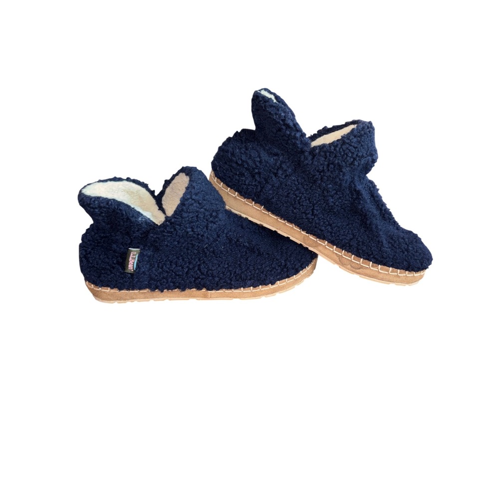 L.L.Bean Sherpa Fleece Slipper Booties Womens 10 Navy Blue